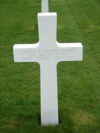 Marker for Pfc. James F. Burkhammer in Netherlands American Cemetery at Margraten. <i>Find A Grave</i> photo courtesy Desire Philippet