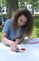 Crafter making flower art