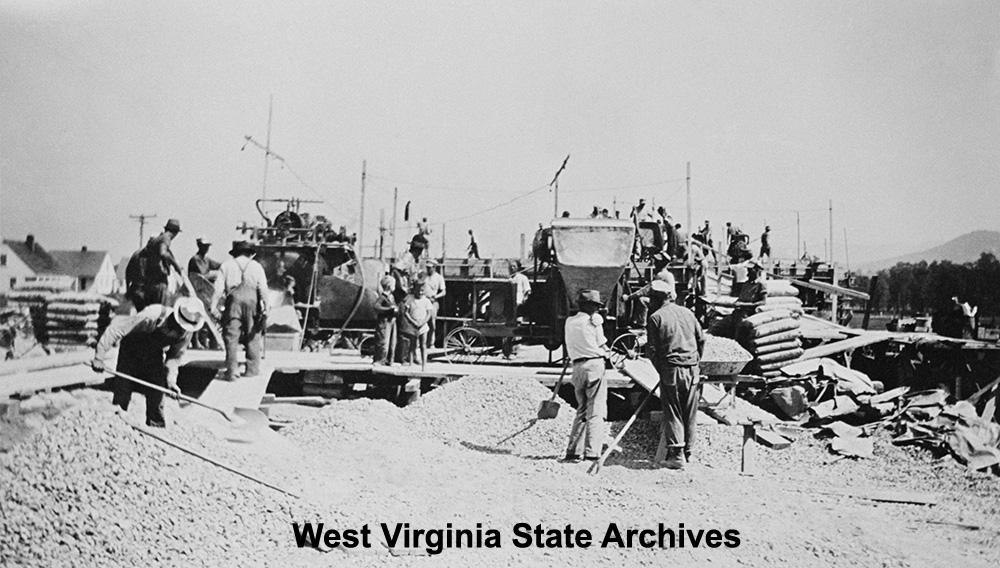 Construction of trade center building, Civilian Conservation Corps, at Dailey, 1937. Tygart Valley Homesteads Collection, West Virginia State Archives (016817)