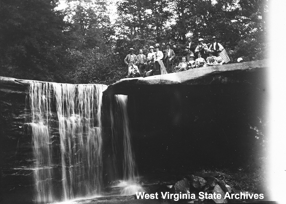 Group at Glade Spring Falls, July 4, 1896. Fred Raven, photographer. Thomas O. Taylor Collection, West Virginia State Archives (041409)