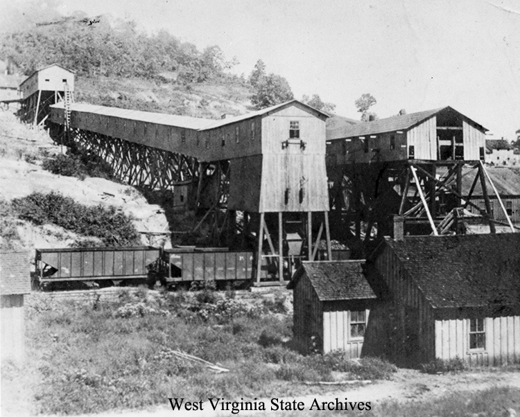 Double tipple at Pittsvein Coal Works Dogtown, Flemington. Geneva Phillips Collection, West Virginia State Archives (228303)