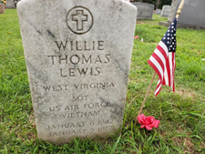 Headstone for Sgt. Willie Thomas Lewis in Greenwood Memorial Park in Beckley. Courtesy William Mullens