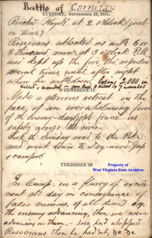 William Clark Reynolds Diary Entry for the Battle of
Carnifex Ferry