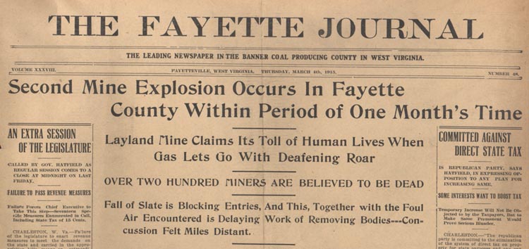 Newspaper Headline, Layland Mine
Disaster
