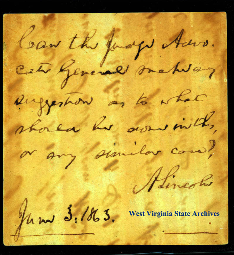 Abraham Lincoln note, 1863. (Ms87-173)