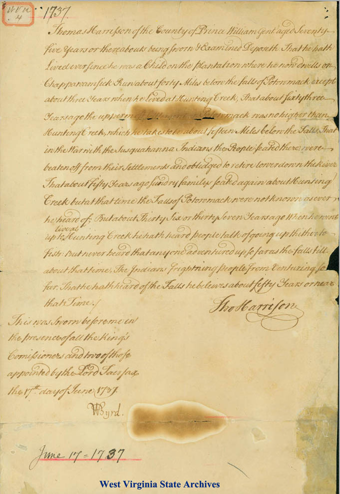 Deposition of Thomas Harrison of Prince William County about the discovery of the 