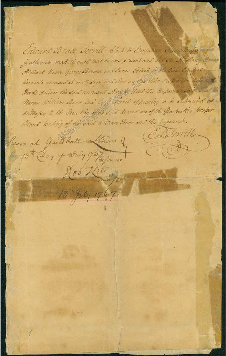 Affidavit of Sir Robert White mayor of London, 1767. (Ms80-209)
