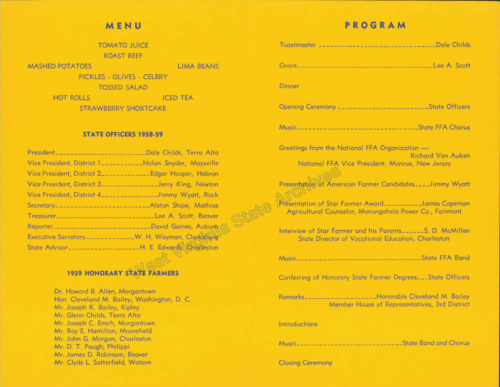 Program for the Thirty-First Annual State Convention and Leadership Conference of the West Virginia Association of Future Farmers of America, 1959. (Ms2014-009)