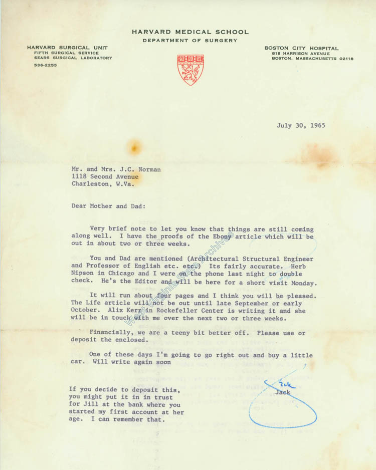 Correspondence from Dr. John C. Norman, Jr. to his parents, 1965. (Ms2014-073)
