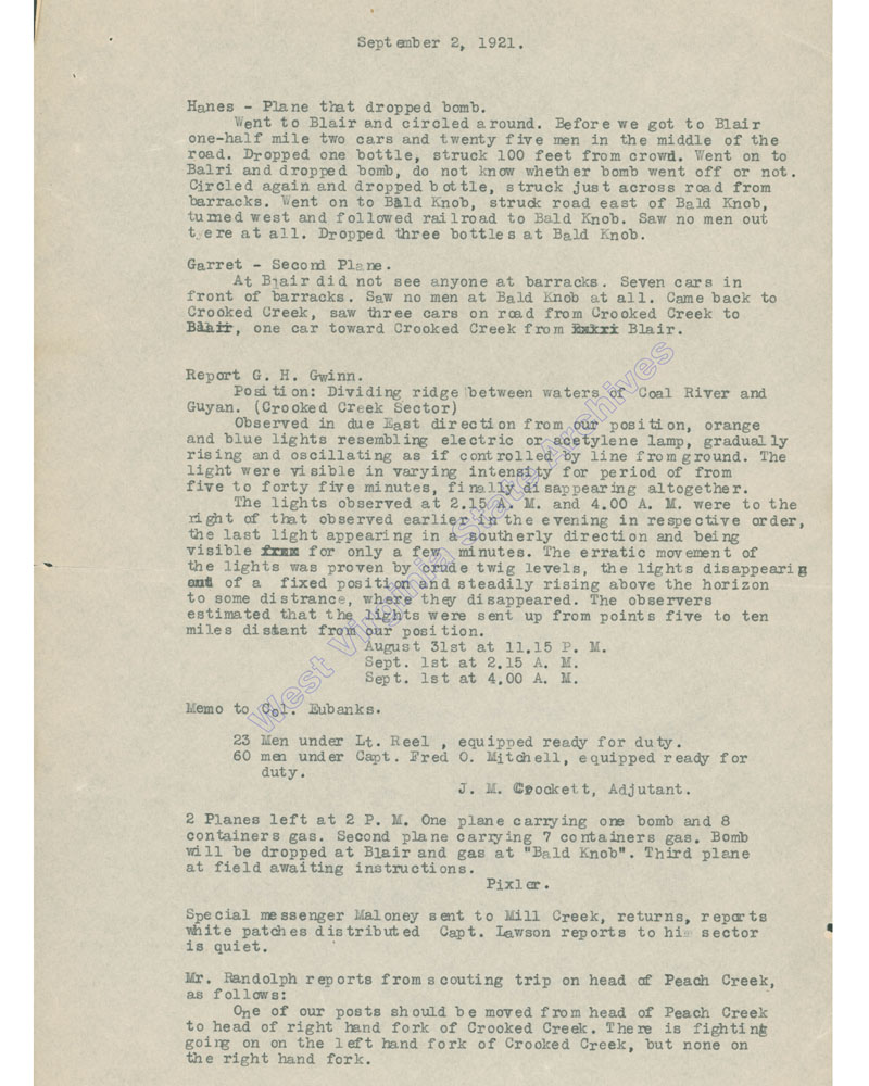 Blair Mountain correspondence, 1921. (Ms90-82)