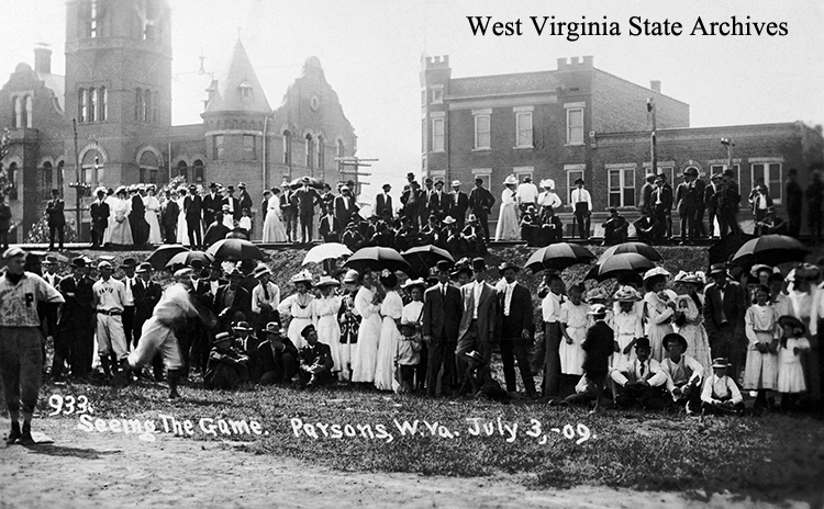 Watching baseball game in Parsons, July 3, 1909. G. H. Broadwater, photographer. Mrs. James Hamner Collection, West Virginia State Archives (138612)