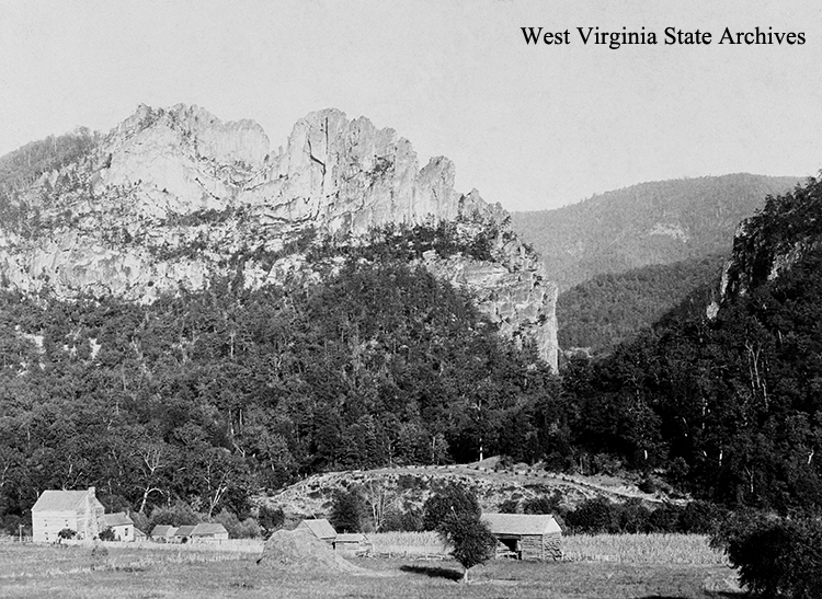 Seneca Rocks, Pendleton County, ca. 1890. R. Ruddle Collection, West Virginia State Archives (030503)