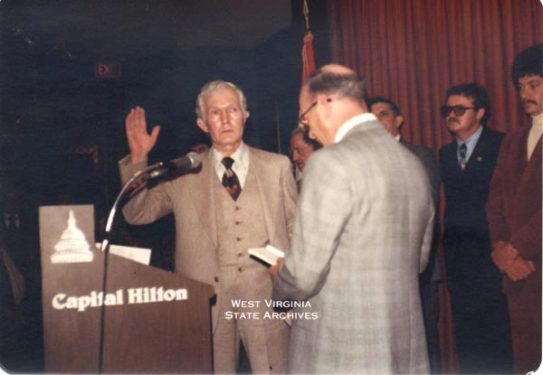 Arnold Miller being sworn in for his second term as UMWA president,
December 22, 1977