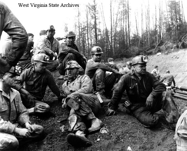 Miners on vigil during rescue efforts after Hominy Falls mishap, May 1968.
Photo: Emil Varney
