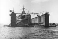 USS West Virginia in floating drydock