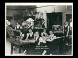 Students in art class at Mount de Chantal Visitation Academy in Wheeling. Standing L-R: Patricia McCann, Sally Haislip, Jacqueline Hegner, Mary Ellen Burkle; Seated L-R: Mary Ann Lynch, Margot Hegner, Jean Burkett, Mary Lou Mills, Patricia Kreiter. Note: Used in 1950 yearbook.