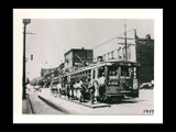 Car No. 45, Route 1 South Island, of the Cooperative Transit Company at a streetcar stop on Main Street in Wheeling.