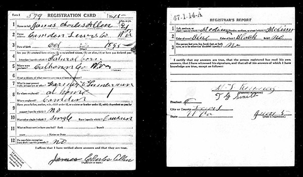 Allen Draft Registration Card