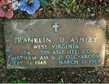Military headstone for Franklin Ashley in Ashley Waitman Family Cemetery in Amma. <i>Find A Grave</i> photo courtesy of Reggie Ashley Watson