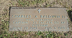Military marker for Charles A. Baldwin II in Mountain View Cemetery, Marlinton. <i>Find A Grave</i> photo courtesy Gail Ruckman Smith