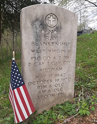 Headstone for Dencil Ray Blankenship in the Justus Cemetery. Courtesy of SFC (Ret.) J. Normand