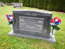 Headstone for Pvt. James W. Buchanan in the Old Brick Church Cemetery. Courtesy Cynthia Mullens