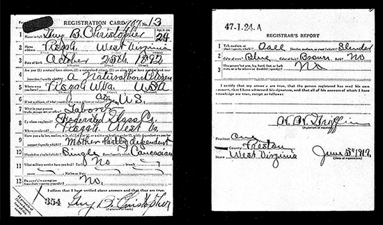 World War I draft registration for Guy B. Christopher. National Archives and Records Administration