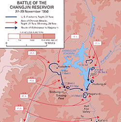 Map detailing the Battle of Changjin [Chosin] Reservoir. U.S. Army Center of Military History