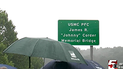 Sign depicting the bridge dedicated to James R. Corder. Courtesy of WDTV (Clarksburg)