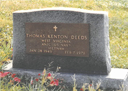 Headstone for Thomas Kenton Deeds in W. D. R. Deeds Cemetery in Jumping Branch. Courtesy Deeds family. Additional photos are archived in his folder at the West Virginia State Archives.