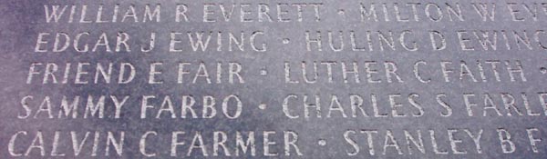 Name on Veterans
Memorial