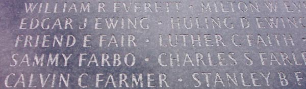 Name on Veterans
Memorial