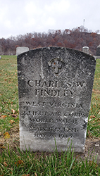 Grave markers in Elkview Cemetery for James E. Findley and Charles W. Findley