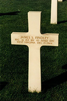 Cross commemorating Pfc. James S. Findley in Lorraine American Cemetery. Veterans Memorial Archives, West Virginia State Archives