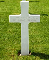 Grave marker for S/Sgt. Jay R. Finley Jr. at Henri-Chapelle American Cemetery at Liege, Belgium. <i>Find A Grave</i> courtesy Des Philippet