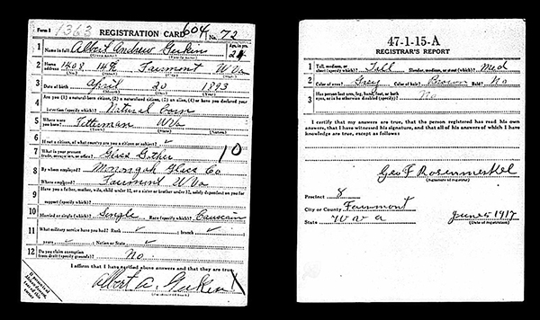 World War I draft registration for Albert Andrew Gerken. National Archives and Records Administration