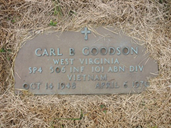 Military marker for Carl B. Goodson, Ward Cemetery, Cedar Grove. <i>Find A Grave</i> courtesy Russell Bennett