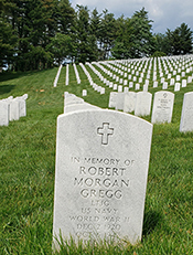 Military marker for Lt. (j.g.) Robert M. Gregg in West Virginia National Cemetery. Courtesy Cynthia Mullens