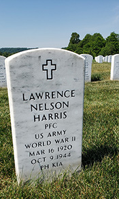 Headstone for Pfc. Lawrence Nelson Harris in the West Virginia National Cemetery at Grafton. Courtesy of Cynthia Mullens