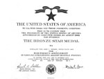Certificate for Bronze Star Medal