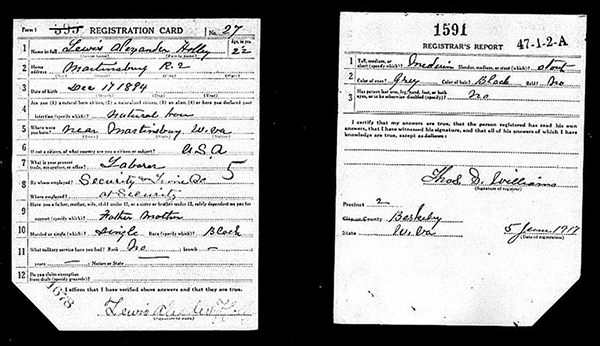 World War I draft registration for Lewis Alexander Holley. National Archives and Records Administration
