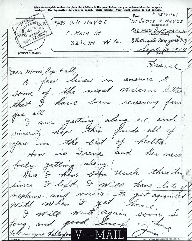 Letter
from James
Herold Hayes