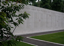 Wall of the Missing, Netherlands American Cemetery. A rosette will be placed beside Sgt. John Kalausich's name to indicate his remains have been found. Courtesy American Battle Monuments Commission