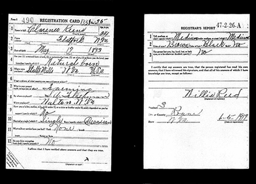 World War I draft registration for Clarence Alva Kerns. National Archives and Records Administration