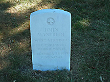 Pfc. John Manfredi's headstone reads: John Manfredi, West Virginia, PFC Engineers, World War II, December 28, 1918, June 6, 1944. Courtesy Grafton National Cemetery