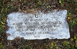Cenotaph for John William McDonald in Lewis County Memorial Gardens. Courtesy Cynthia Mullens