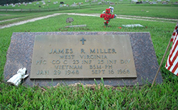 Military marker for James R. Miller in John Beane Cemetery. <i>Find A Grave</i> photo (Memorial No. 116454827); used with permission