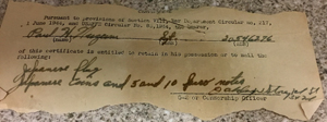Verification that Paul Harding Nuzum was entitled to have Japanese flag in his possession. Courtesy Mary Esther Brast Gutierrez