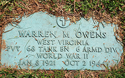 Military marker for Warren M Owens, Bridgeport City Cemetery. Courtesy Cynthia Mullens