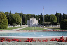 Fountain and chapel at Rhone American Cemetery in France. American Battle Monuments Commission